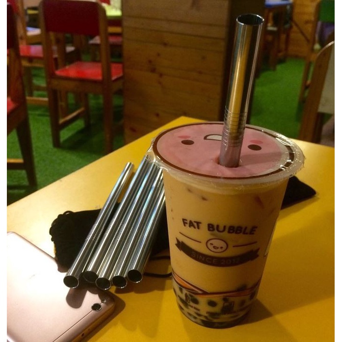 Sedotan Stainless Steel Straw Bubble Or Boba Tea Besar Sikat Pembersih