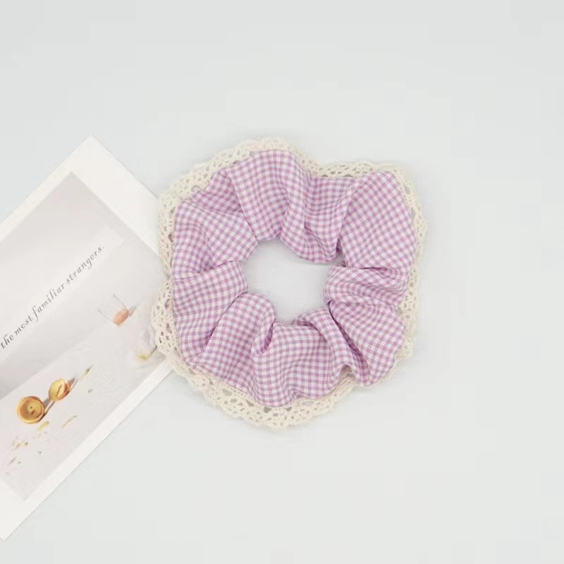 Ikat Rambut Srunchie Wanita Motif Kotak-Kotak Murah / Srunchie Cepol Import-FS-21 #3 Ungu