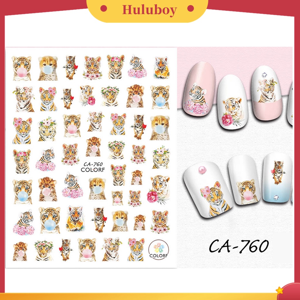 Huluboy Huluboy♡ 3pcs / Set Stiker Kuku 3D Motif Leopard / Macan Untuk Nail Art / Manicure