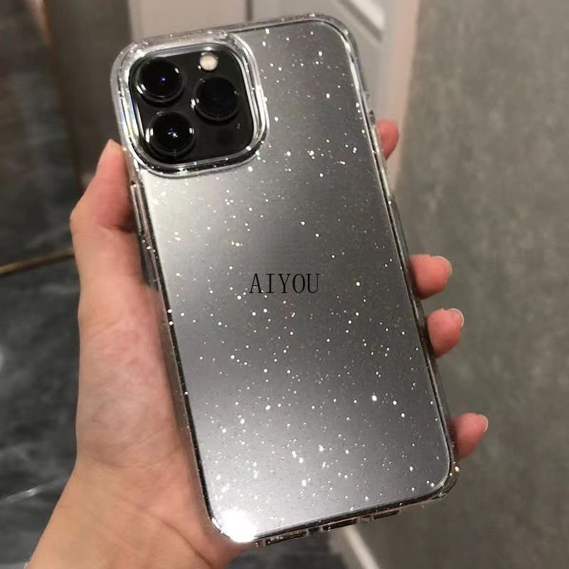 Soft Case Glitter Dua Lapis Transparan Untuk iPhone 14 Pro Max 13 11 12 Pro Max XR XS Max 7 8 Plus SE 3