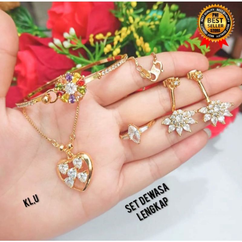 Set Dewasa Lengkap Permata Simple Fashionable Gold Perhiasan Wanita Limited edition (COD)