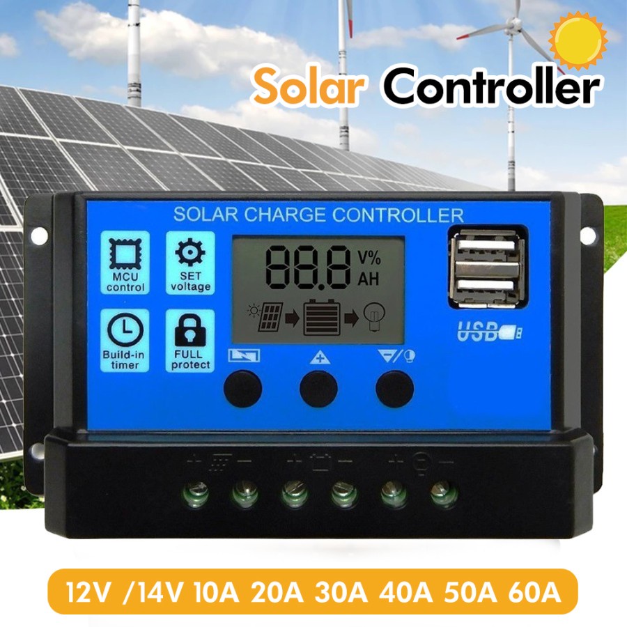 Solar Charge Controller LCD LED Display Solar PWM 12V/24V 10A 20A 30A 50A 60A USB Panel Surya Charge