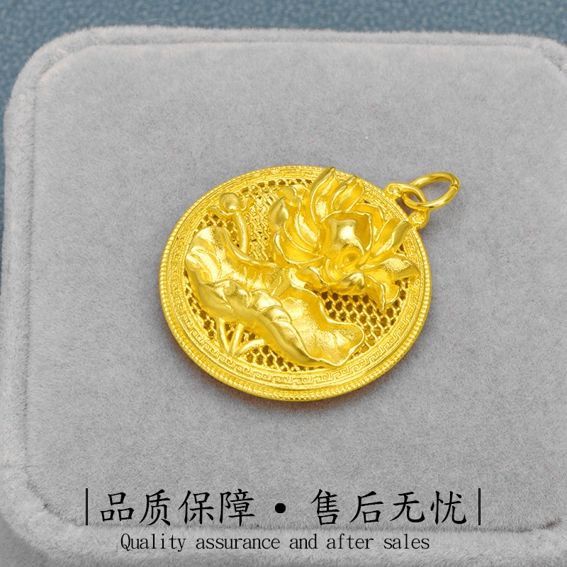 Liontin Bentuk Lotus 3D Lapis Emas Asli Kadar 375 Gaya Klasik Untuk Pria Dan Wanita