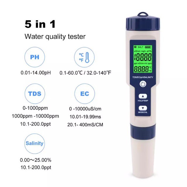 5 in 1 PH TDS Salinity EC Temperature Meter EZ-9909 Tester