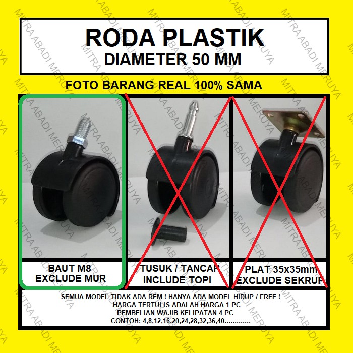 Roda Kursi Kantor Model Baut Castor Caster Roda 50 mm Baut