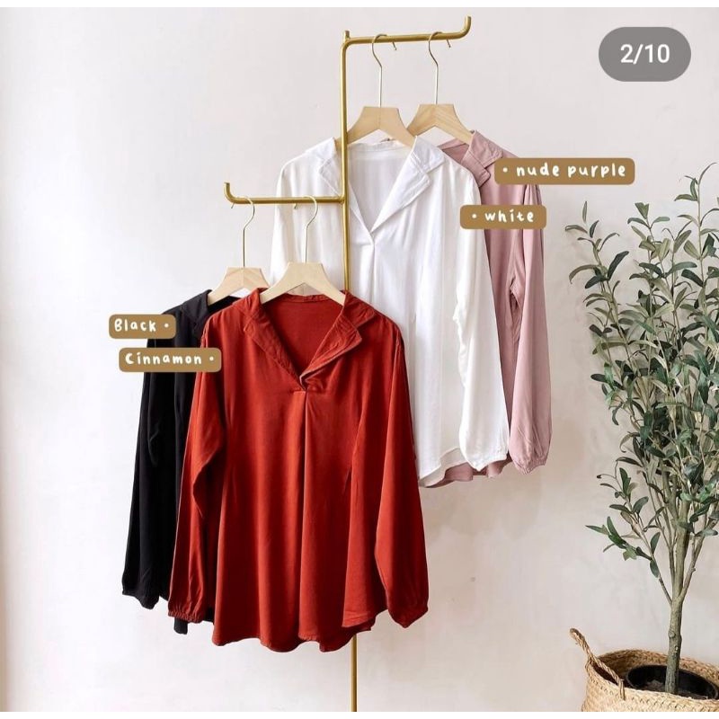 Talia Blouse Crincle Atasan Wanita Kerah V neck