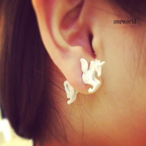 OW@ 1Pc Women Punk Cool Stereoscopic Unicorn Horse Impalement Ear Stud Earring