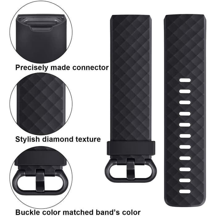 Tali Jam Silicone Strap Band Diamond Pattern for Fitbit Charge 3 black
