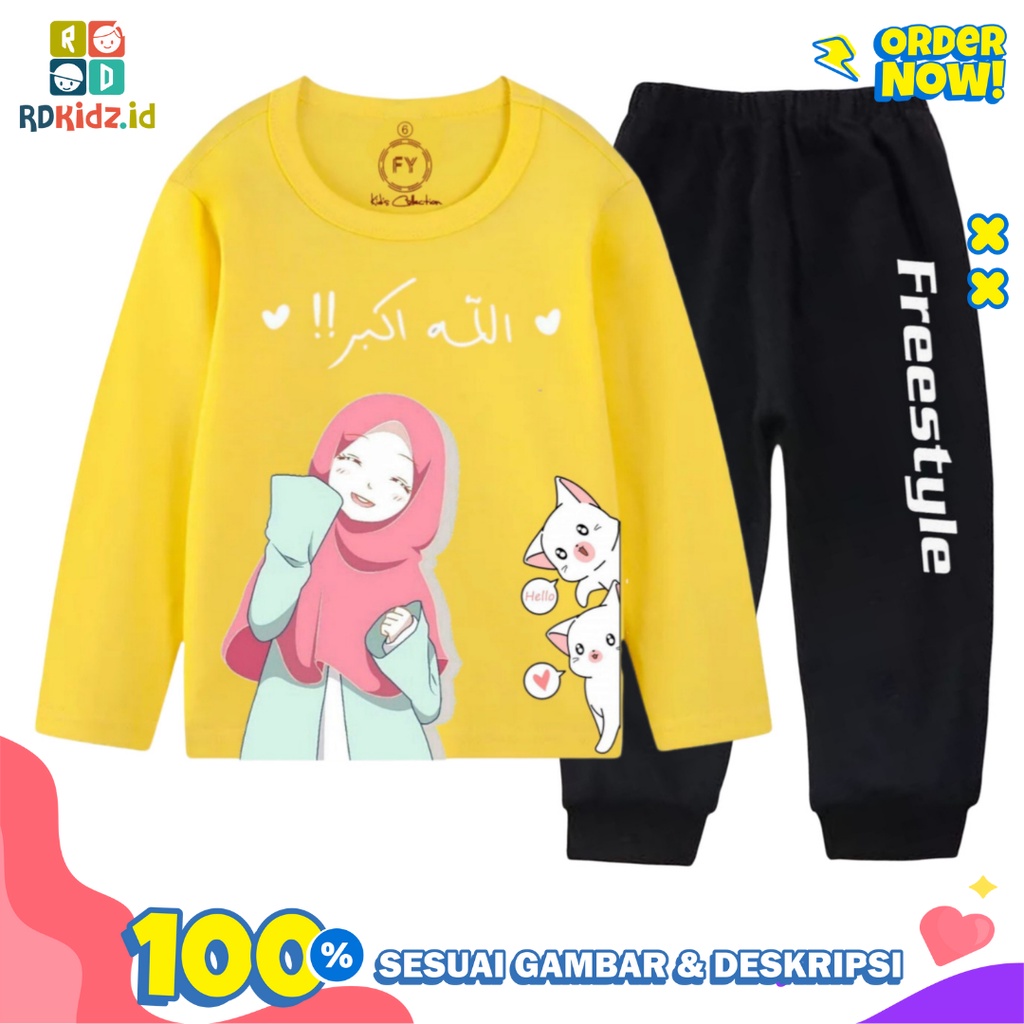 Rdkidzid Setelan Lengan Panjang Anak Perempuan Set Panjang Anak Perempuan Motif Muslim Kuning