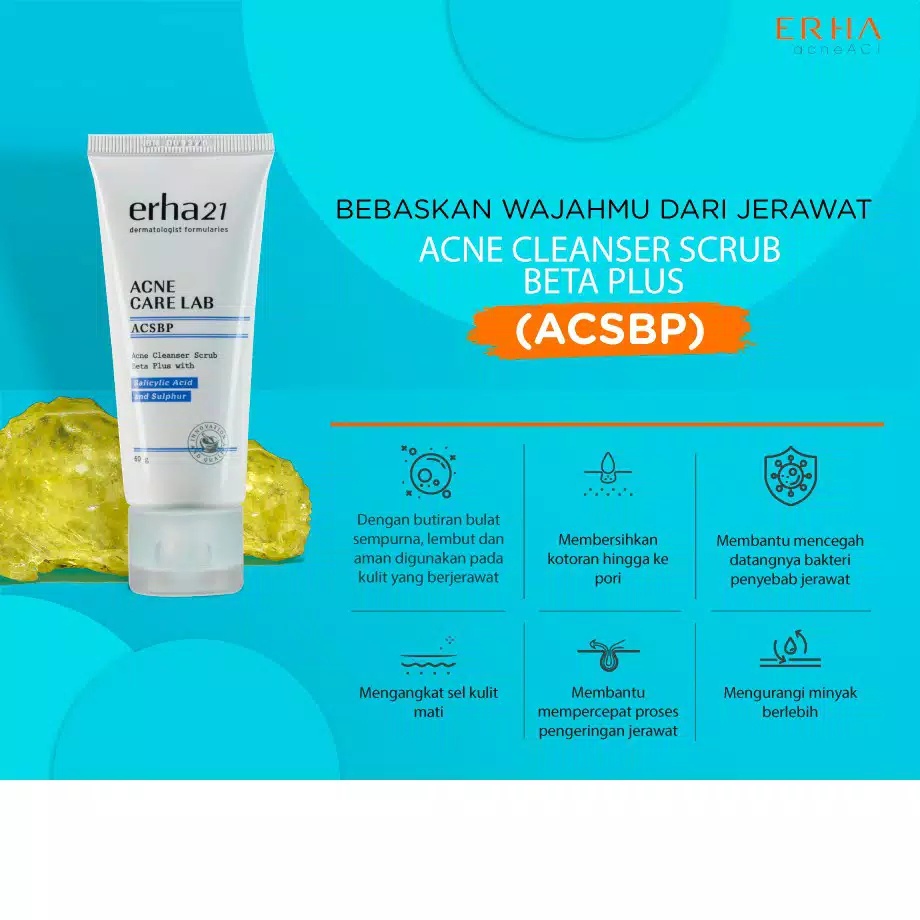 ERHA Acne Cleanser Scrub Beta Plus (ACSBP) 60g - Sabun Wajah Muka Kulit Jerawat ~ ORIGINAL 100%
