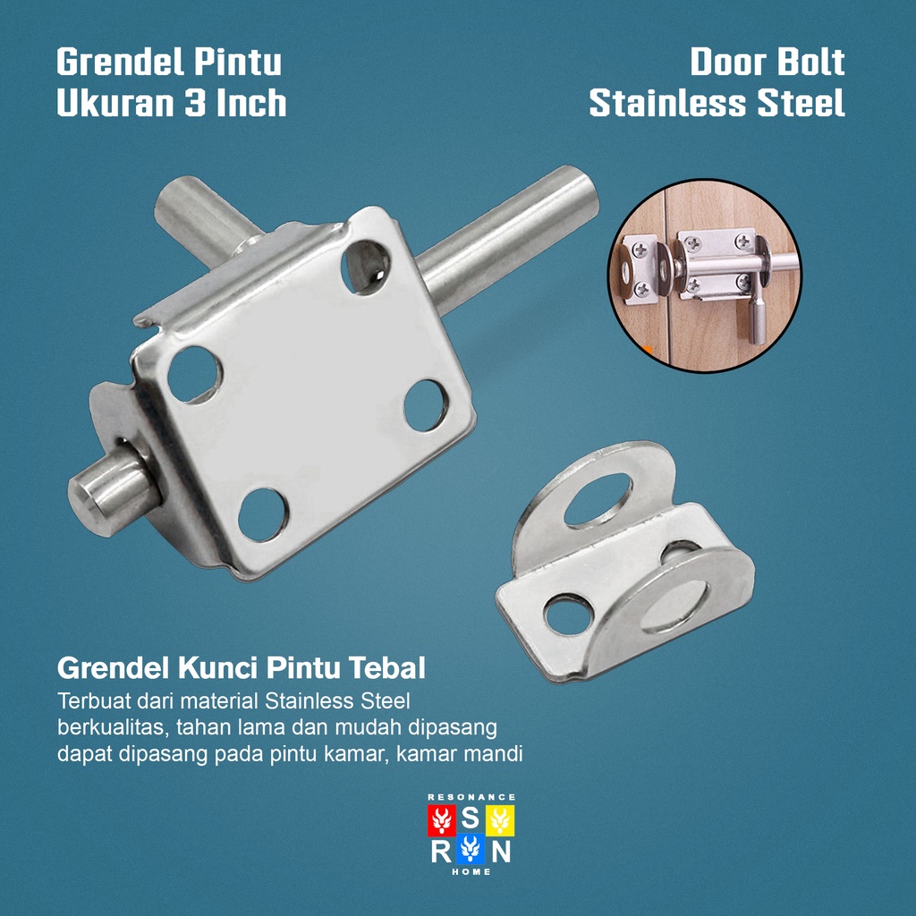 Grendel Slot Pintu Stainless Steel Kamar Mandi Lemari Tebal / Door Bolt Resonance Home