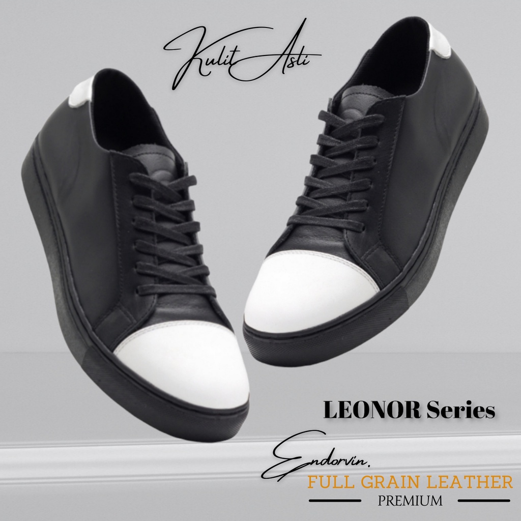SPESIAL LEONOR BLACK & WHITE Sepatu Spatu Sneakers Sneaker Sniker Snikers Casual Kasual Santai Pria 