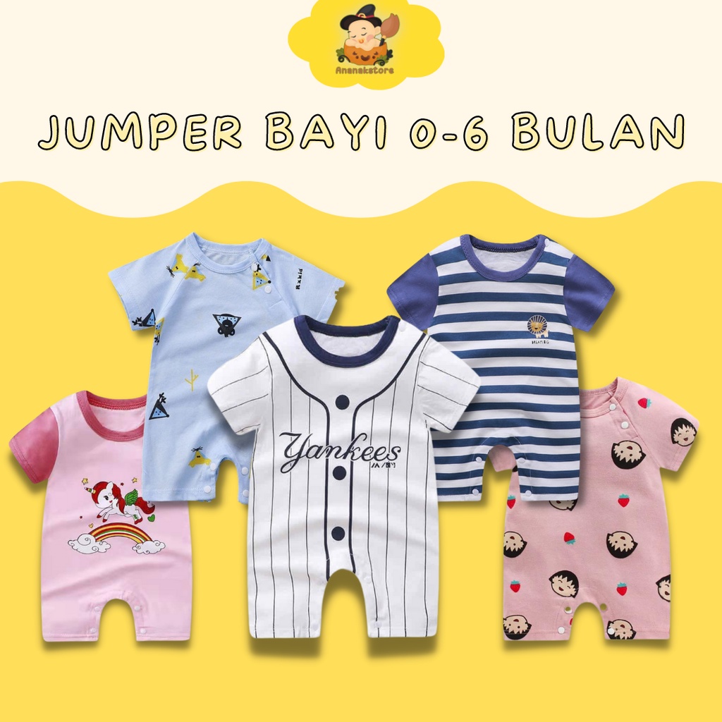 Jumper bayi Motif / Romper bayi Baju kodok Jumper lengan pendek newborn 0-6 bulan Baju bayi karakter bahan katun