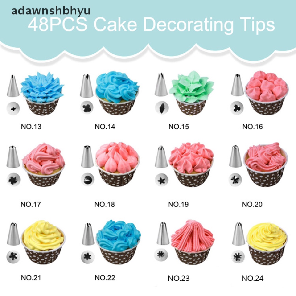 Adawnshbhyu 24/36 /48 Pcs Stainless Steel Icing Piping Nozzle Tools Set Kotak Dekorasi Kue