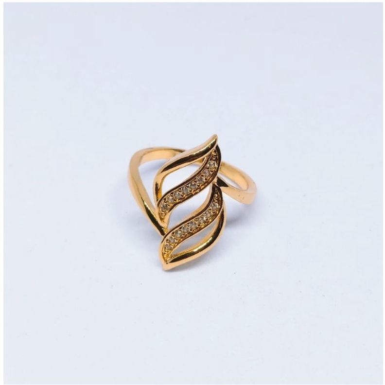 COD Cincin dewasa gold permata motif daun perhiasan wanita