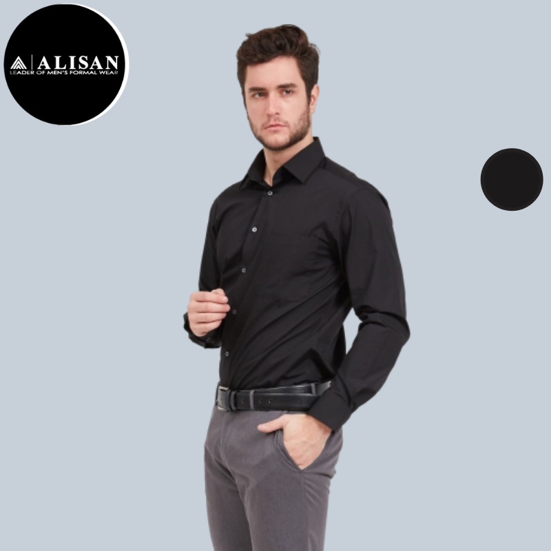 Kemeja Alisan Slimfit Formal  Baju Kantor Tangan Lengan Panjang Putih Hitam Biru Muda Tua Navy Maroon Merah Hati Abu Abu Muda Tua  Polos Size S M L XL 14.5 15 15.5 16 100% Original Brand