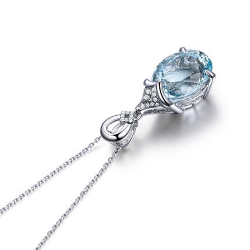 [Ready Stock]Fashion Inlaid Aquamarine Pendant Female Elegant Simple Necklace