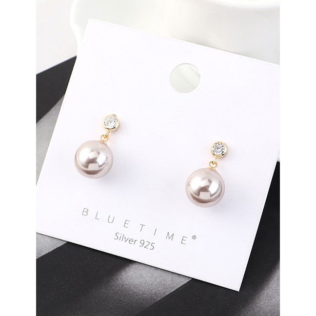 LRC Anting Tusuk Fashion Golden Real Gold Plated Pearl Ball S925 Y63041