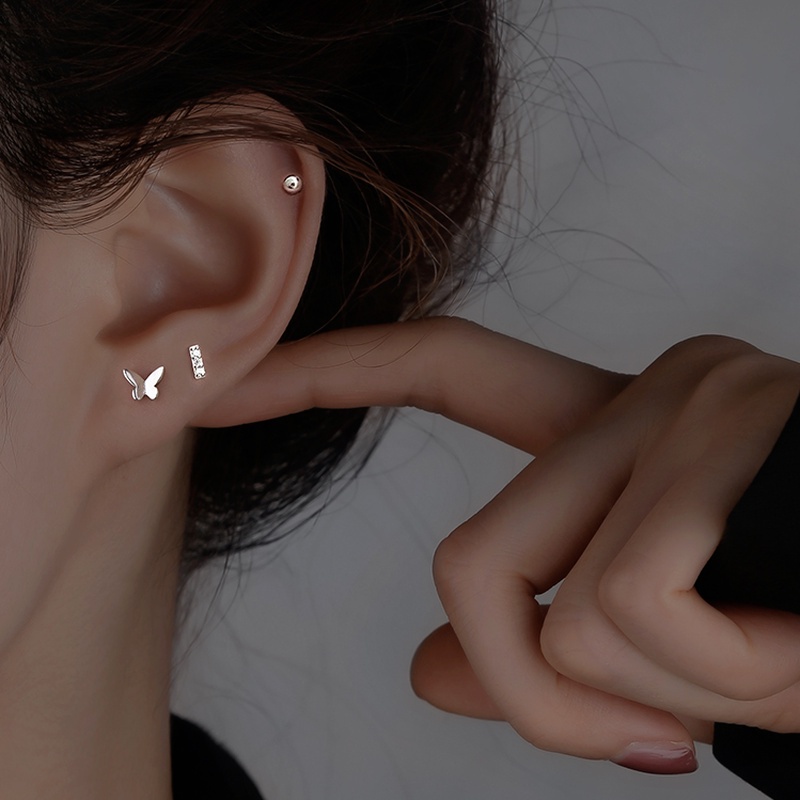 Roselife 5PCs / Set Anting Tusuk Sterling Silver 925 Desain Kupu-Kupu Hias Kristal Anti Alergi Untuk Wanita