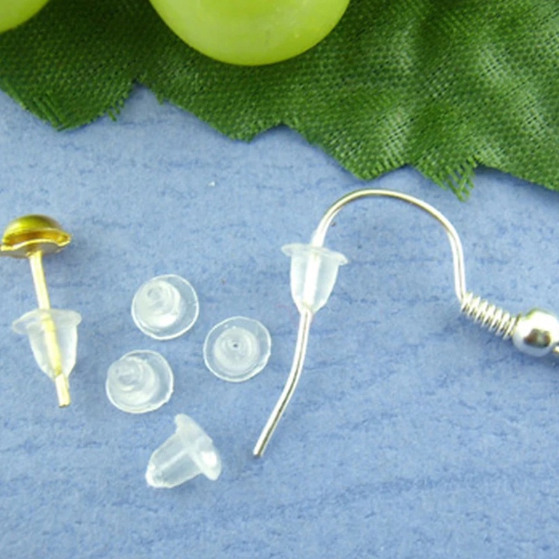 500pcs Stopper Anting Bahan Silikon Transparan Dengan Kotak Penyimpanan