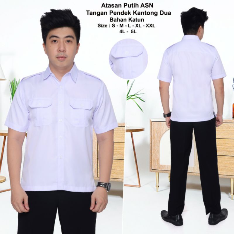 Atasan Putih Cowok Elegan Katun Jahitan Rapi