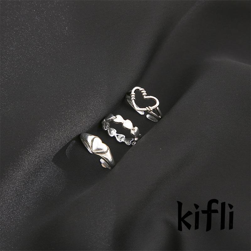 3PCS / Set Cincin Model Terbuka,Bahan Metal Desain Hati,Gaya Retro / Simple Kreatif,Untuk Wanita