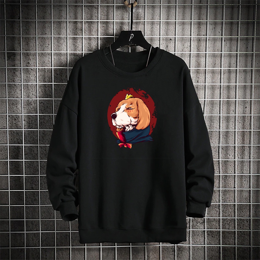 Sweater crewneck pria KING DOGE sweter murah cewek cowok distro keren