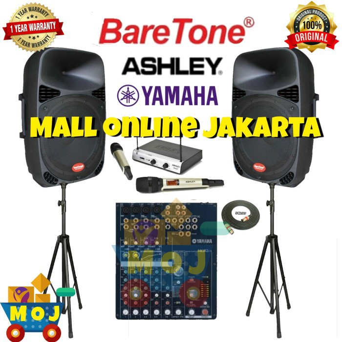 Paket sound system baretone speaker aktif 15 inch outdoor yamaha mixer