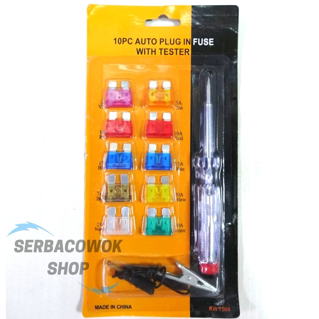 Tespen Aki + Sekering 10 Pcs Set Auto Plug in Fuse With Tester Termurah Berkualitas