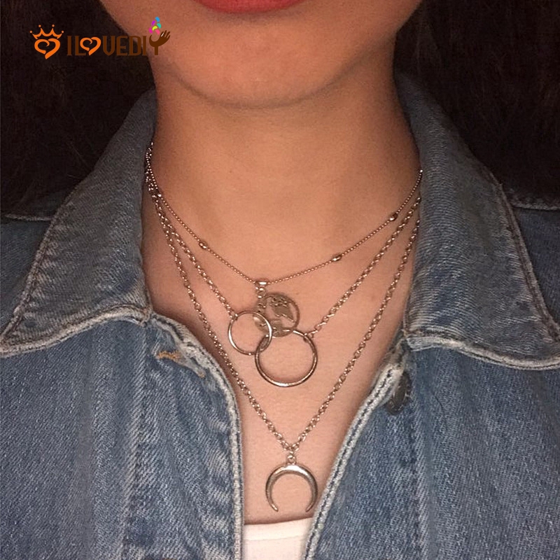 [ Women Bohemian Multilayer Pendant Necklaces ] [ Ladies Hip Hop Clavicle Necklace ] [Girls Personality Chain Necklace]