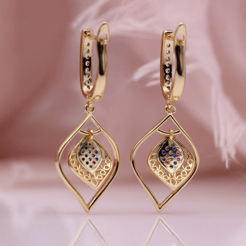 Anting Panjang Model Hollow Ganda Bahan Zirkon Warna-Warni Untuk Wanita