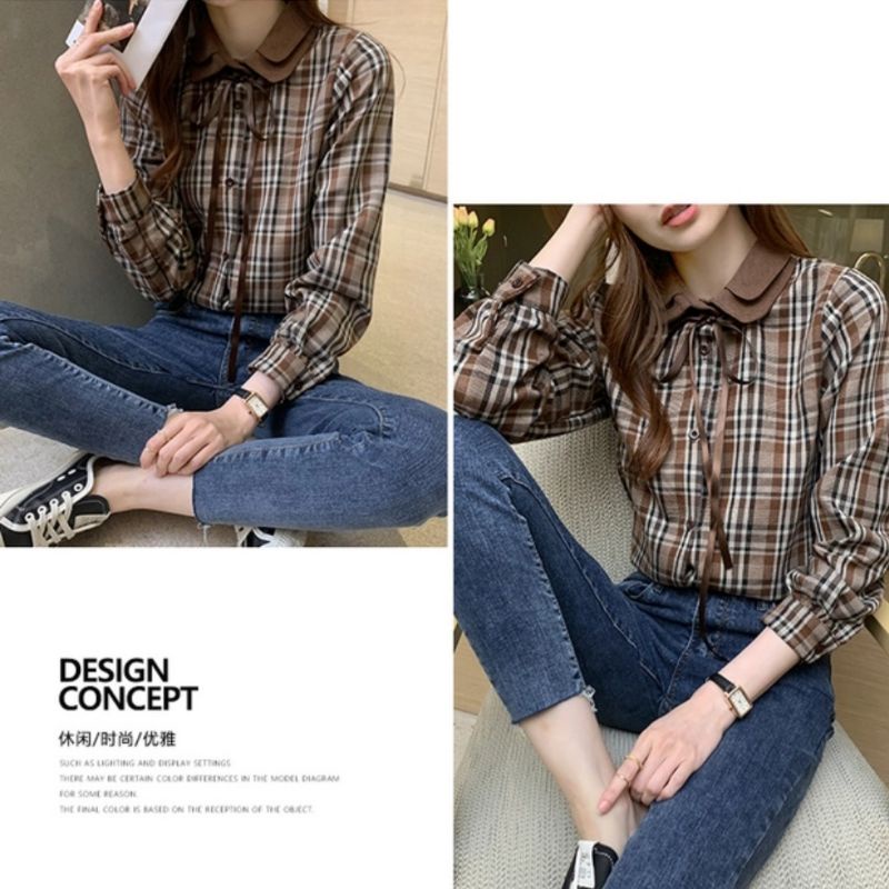 MDLV ~ 8451 Scottish Double Collar Shirt Women Plaid Shirt Premium Kemeja kotak Kemeja Twiscone Kemeja Lengan Panjang Kemeja Import Kemeja Casual Fashion Import