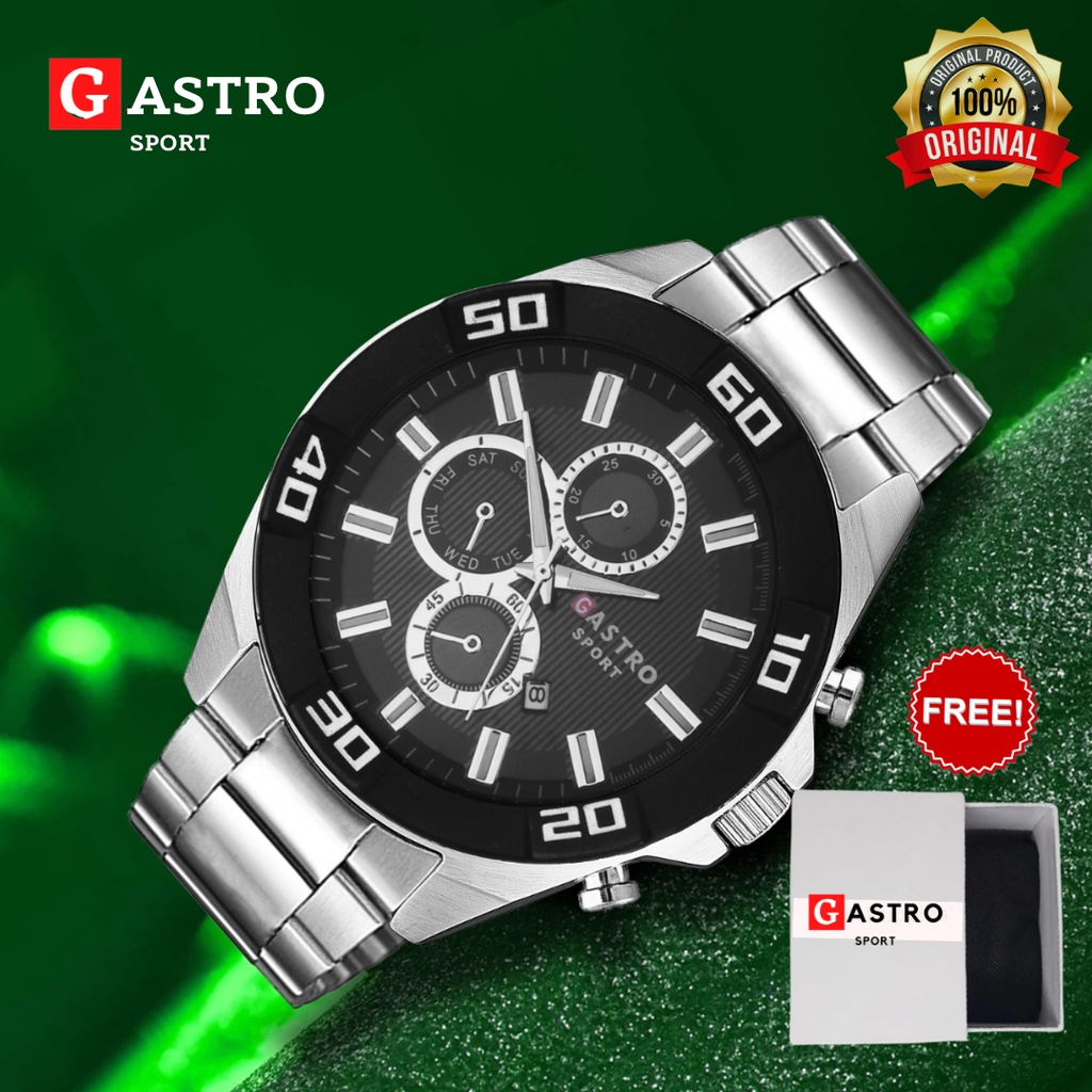 NEW Jam Tangan Sport Pria Gastro Rantai Stainless Tanggal Aktif Analog Watch