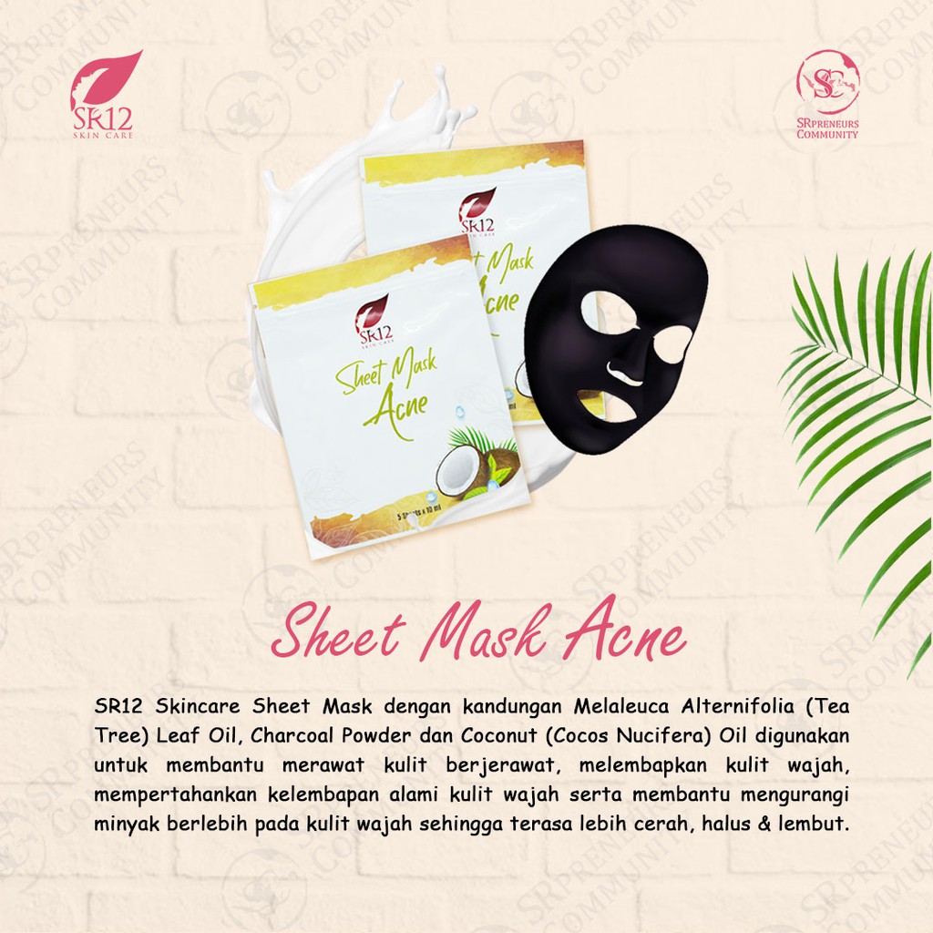 SHEET MASK ACNE SR12 BPOM | MASKER JERAWAT PREMIUM | MASKER WAJAH PENGHILANG JERAWAT ORIGINAL