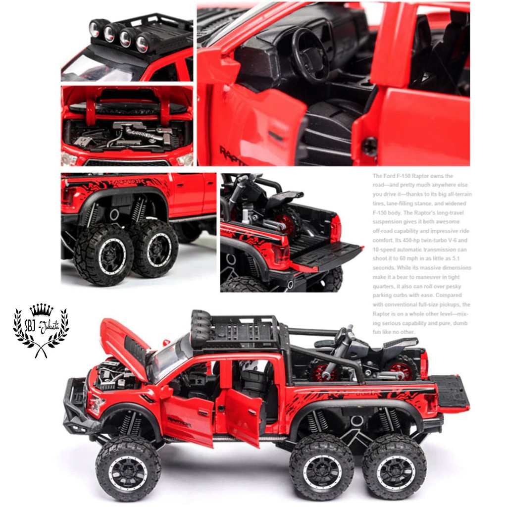 Diecast miniatur mobil Ford Raptor 6 Ban F150 6x6 Metal Series Skala 1:28