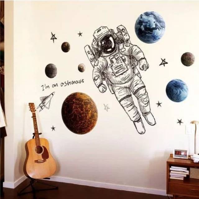 Stiker Dinding Wallpaper 60x90cm Motif Karakter Astronaut Bulan Luar Angkasa Dekorasi Kamar Tidur Shopee Indonesia