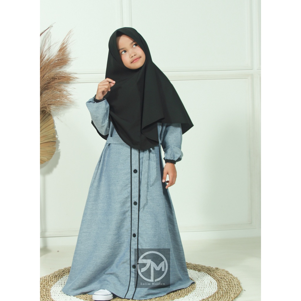 Salim Moslem-Gamis Anak Syari Set Kerudung Besar Kain Triji Mix Moscrepe Usia 1-12Th