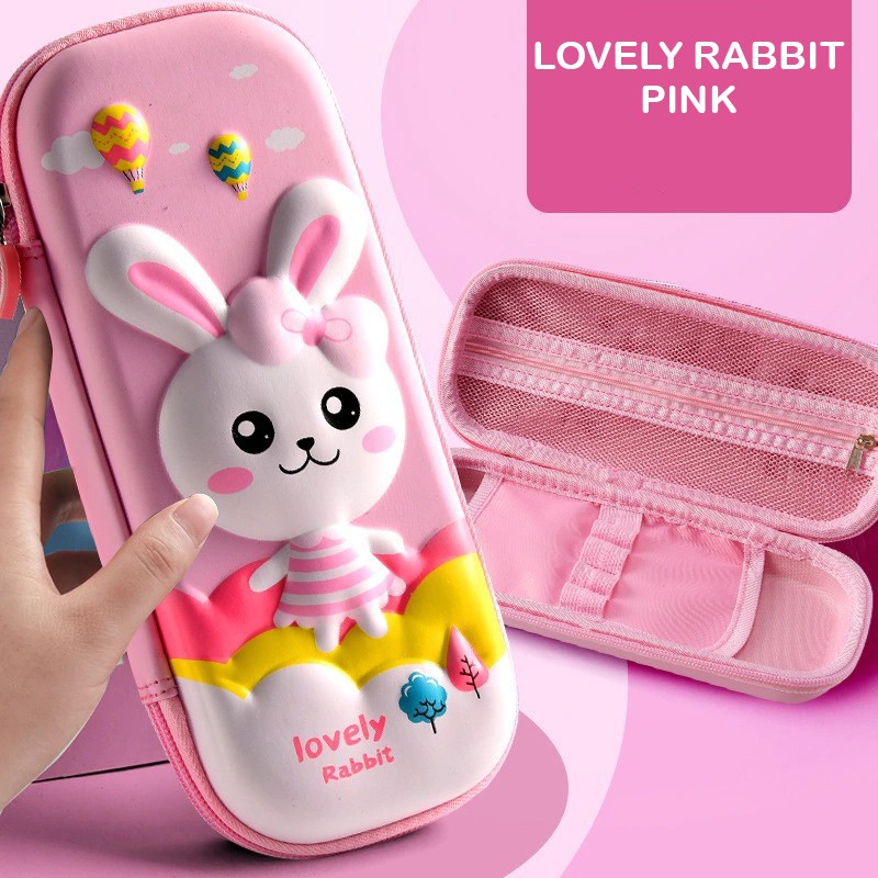 Tempat pensil 3D Premium Banyak Sekat di bagian dalam Kantong zipper kotak pensil 3D unicorn timbul bahan EVA untuk anak import kado anak perempuan