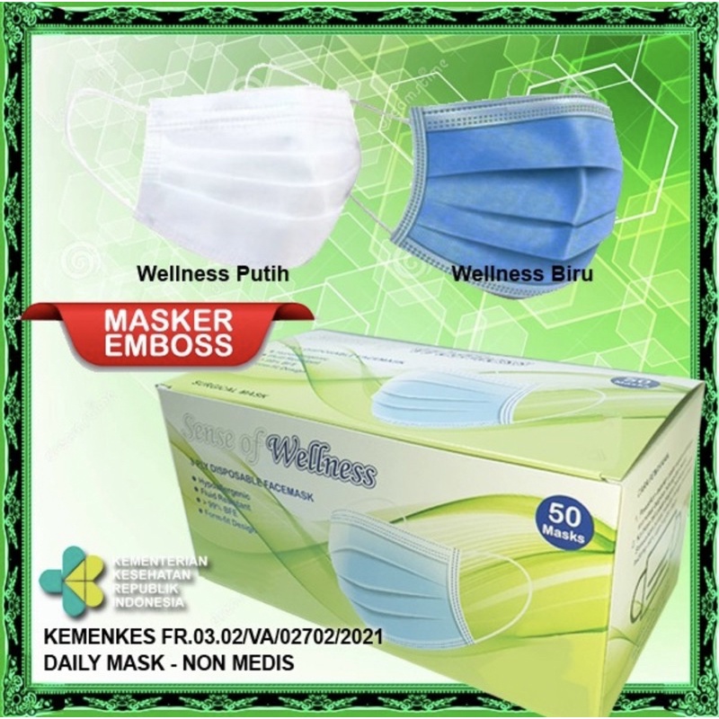 Masker 3 Ply 3Ply Earloop Disposable Face Mask Daily Mask (Harga/box) WELLNESS