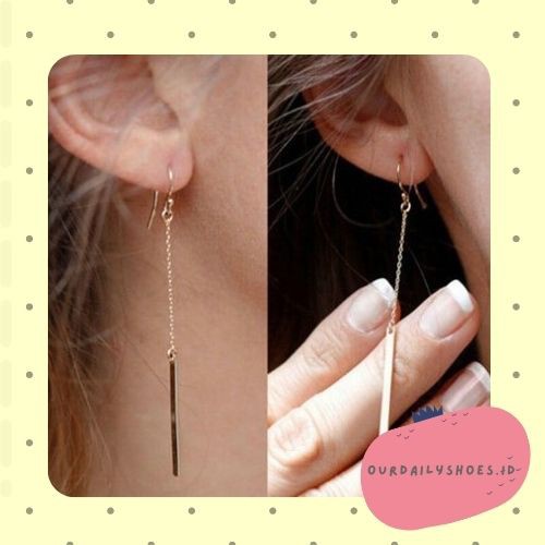 ★ODS★FA19 Anting Gantung Rantai Panjang Warna Gold 5.3cm untuk Wanita