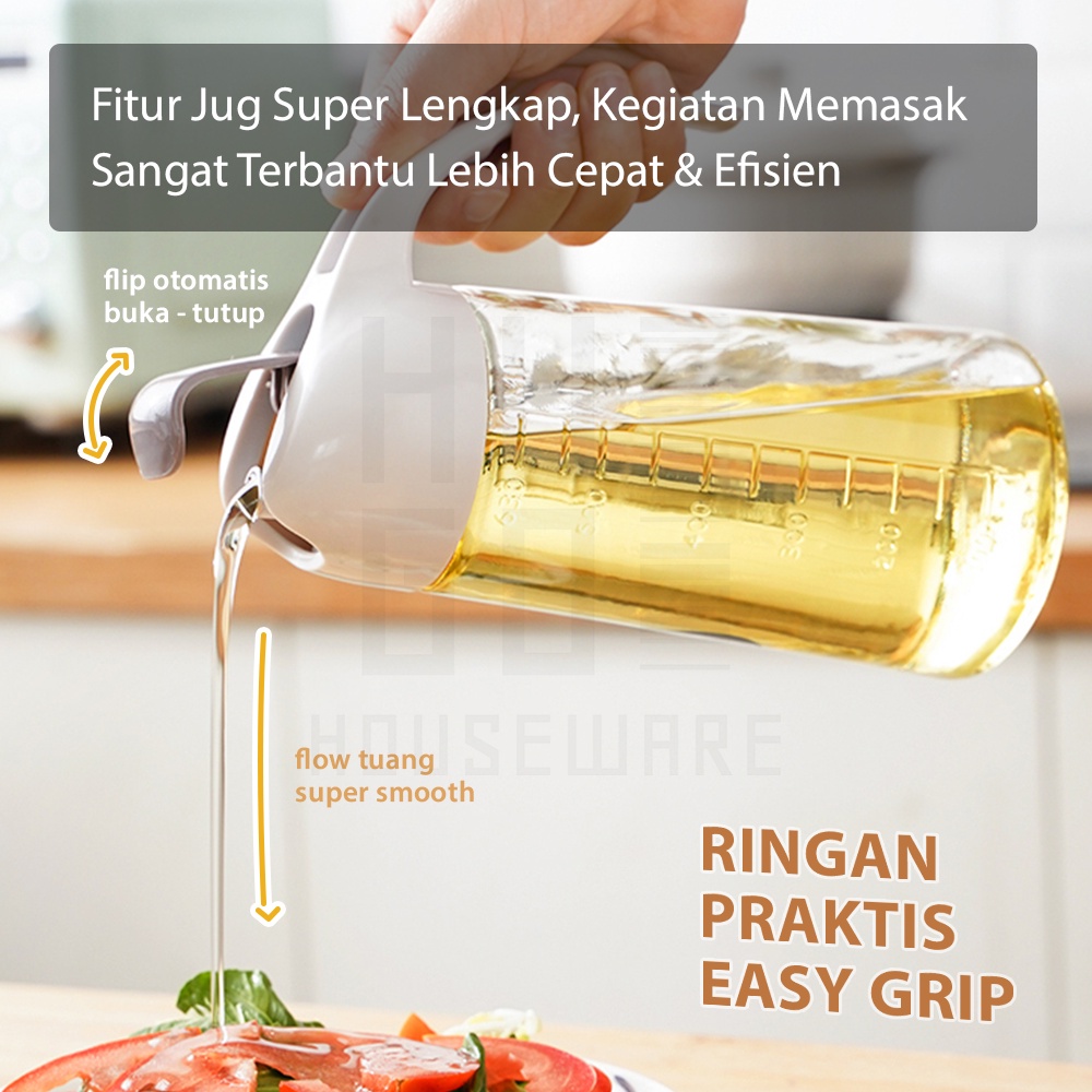 HUGO Botol Minyak Oil Jug Teko Tempat Minyak Goreng Botol Kecap Cuka Serbaguna 630ml Bahan Kaca