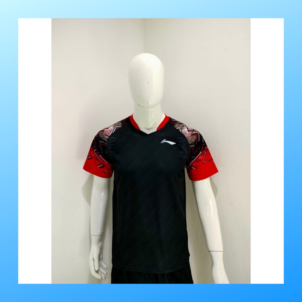 Kaos bulutangkis pria baju badminton atasan jersy wanita dewasa t-shirt outfit seragam kostum jersey olahraga casual suit pakaian jarsey oblong apparel sports jersi sudirman thomas uber cup bulu tangkis L158 hitam polos