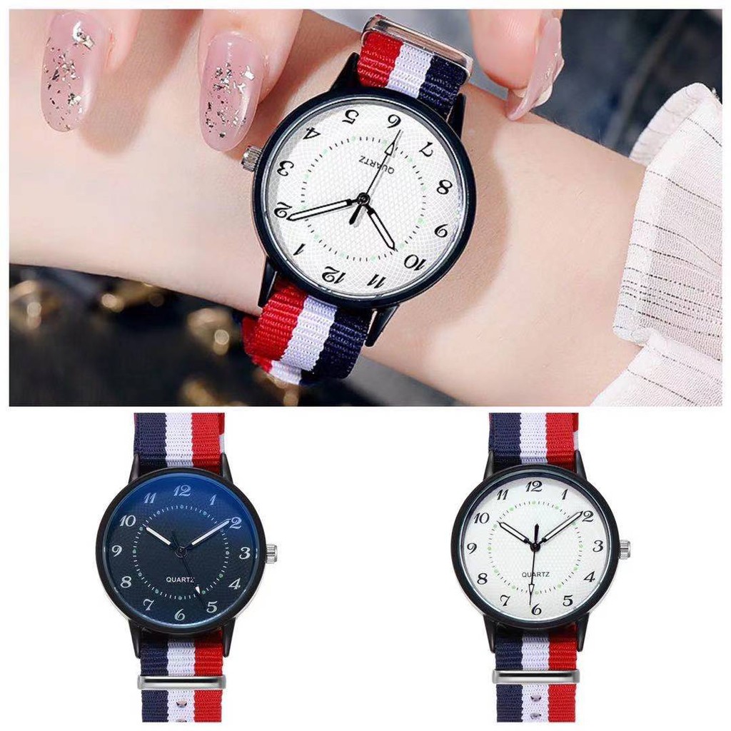 Jam Tangan Analog Kanvas Quartz Unisex Fashion Korea Aksesoris Fashion Import