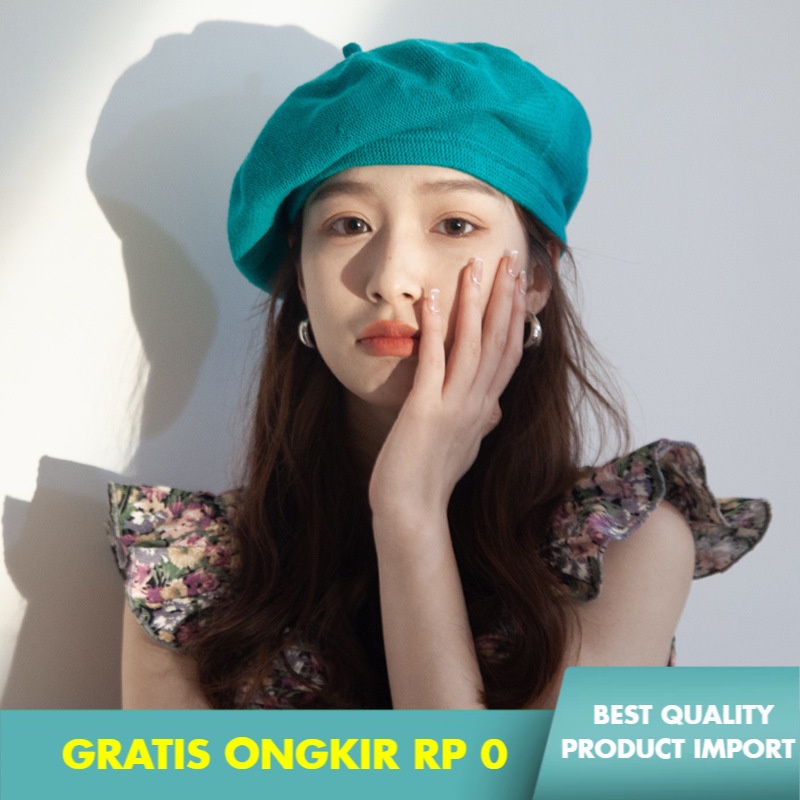 Topi Baret Fashion Wanita Permen Warna / Baret  Jepang Tipis Merajut Pelukis Kepala Net Merah  Korea