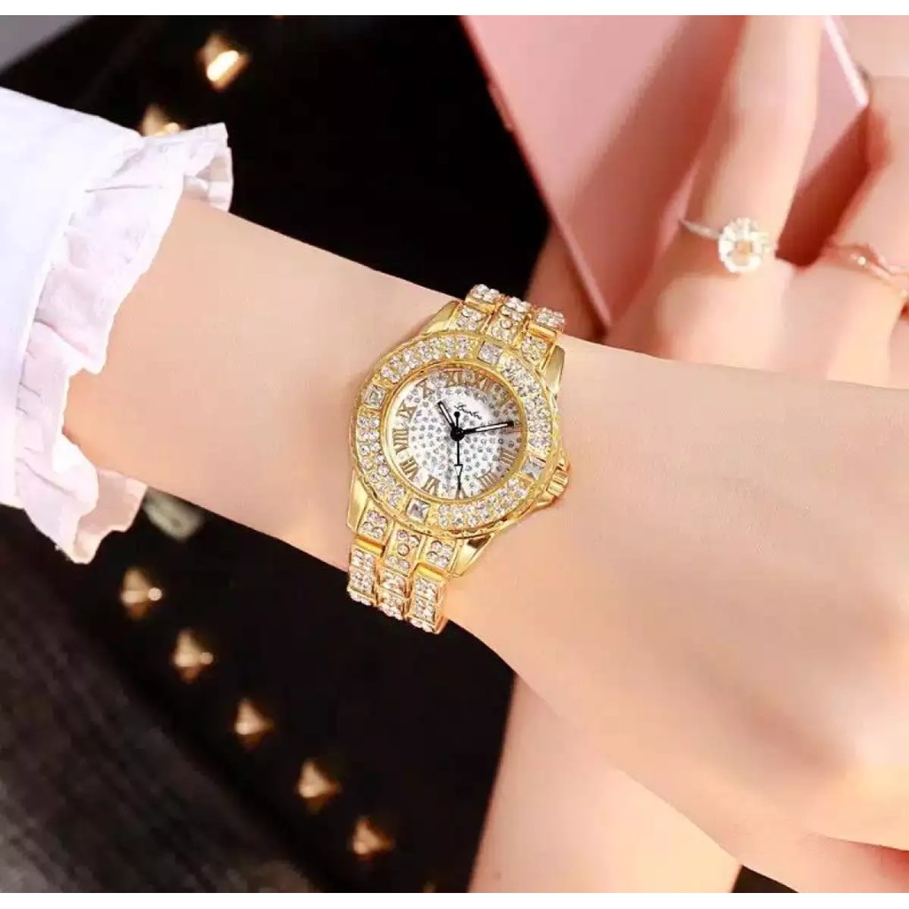 Jam  tangan Mewah diamond tali rantai-Jam tangan wanita tahan air - waterproof anti karat stainless-3