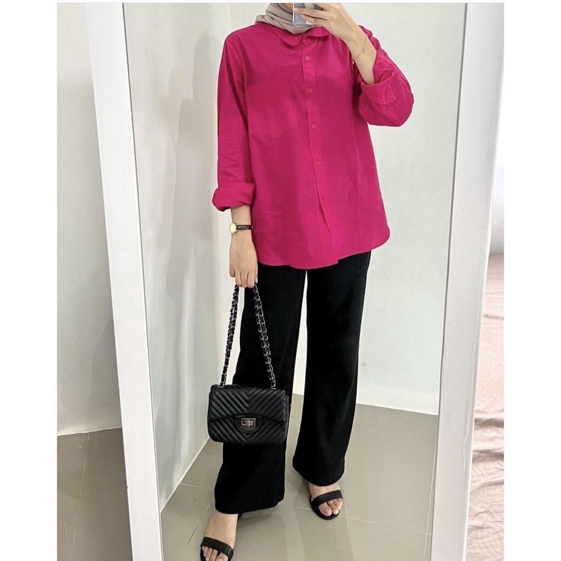 Kemeja fuschia/kemeja rayon warna fuschia/ preium rayon