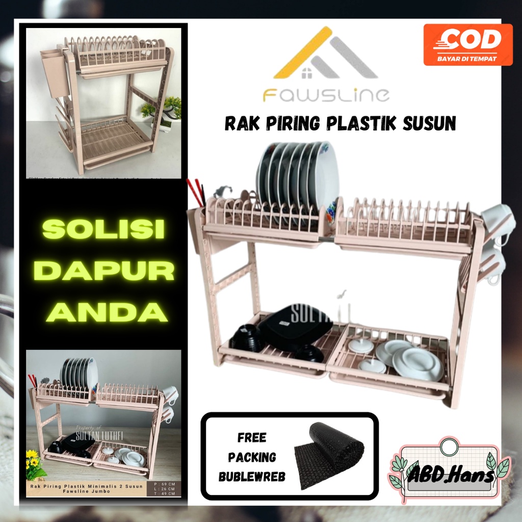 (Hans) Rack Rak Piring Plastik Minimalis 2 Susun Fawsline Jumbo Alat Peralatan perlengkapan dapur Ru