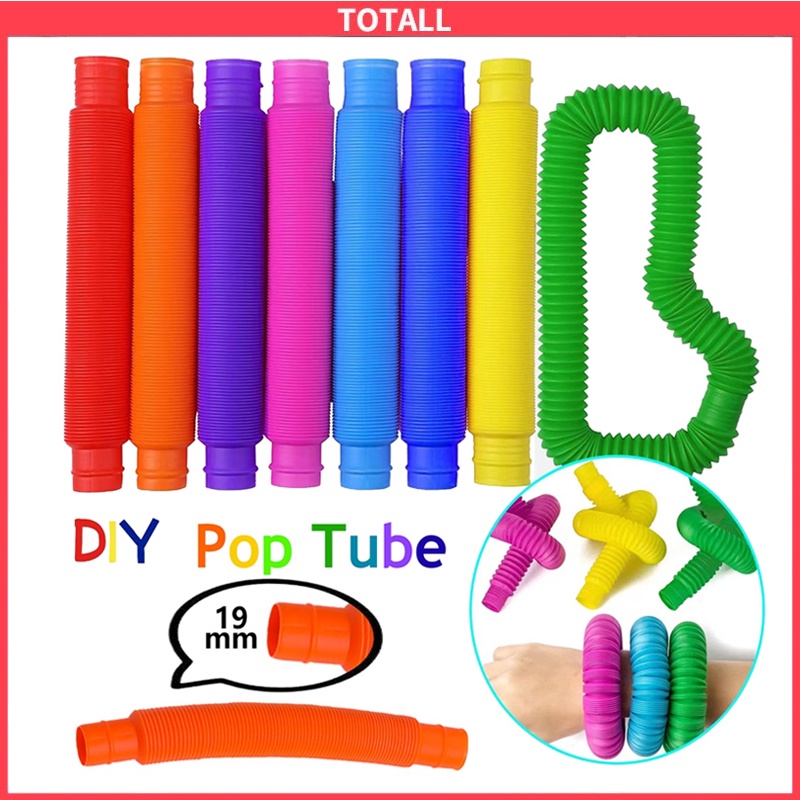 Ready❤️Pop Tubes Mainan Edukasi Pipes Tabung Fidget Lipat Led Light Warna Sensory Toys Lampu Untuk Pereda Stress Anak