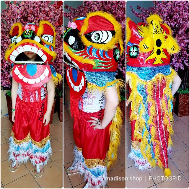 Paket Kepala Barongsay Besar dan Celana Anak Mainan Barongsai Merah Show Murah Premium