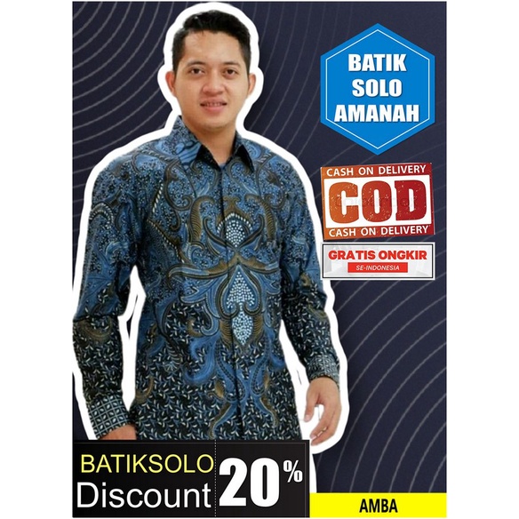 AMBA KEMEJA BATIK SOLO PRIA LENGAN PANJANG FULL FURING ATASAN BAJU PREMIUM MODERN BATIK INDONESIA TI